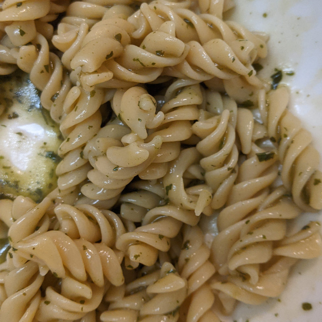 Knorr pesto sauce mixed up and on pasta. 