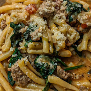Instant Pot Creamy Tomato Pasta with Ground Turkey and spinach
