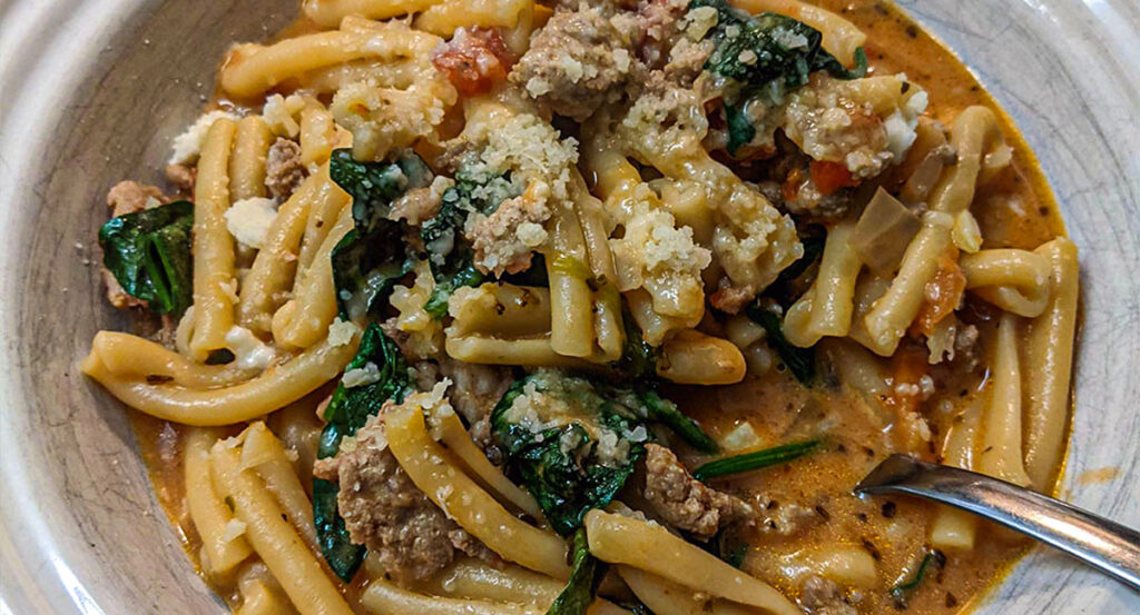 Instant Pot Creamy Tomato Pasta with Ground Turkey and spinach