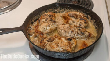 Chicken breasts in a creamy mushroom sauce.