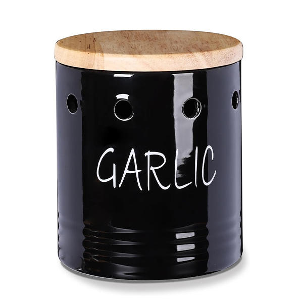Blue garlic storage jar