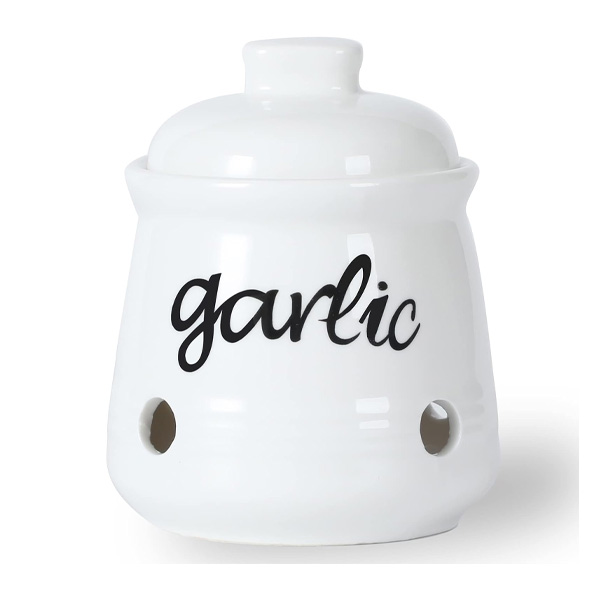 White garlic storage jar