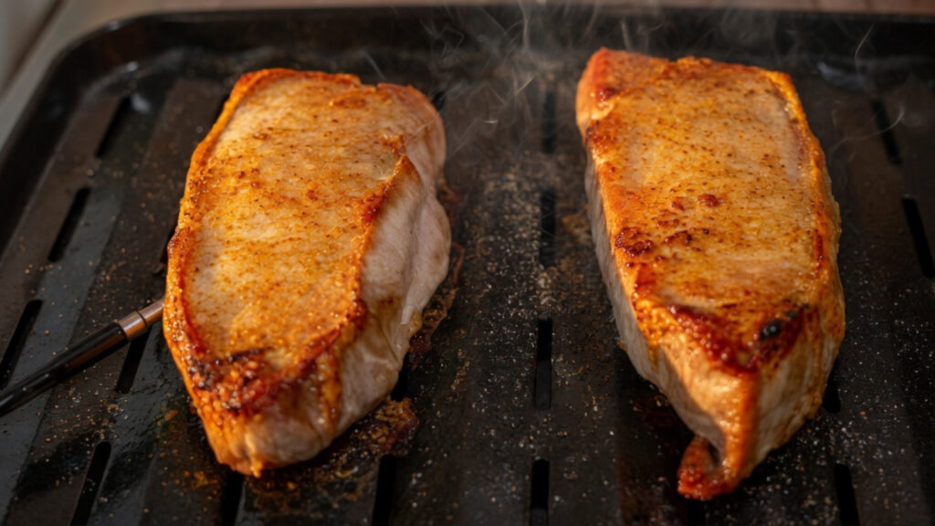 Perfectly cooked pork chops from a toaster oven.