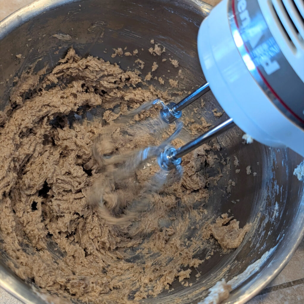butter and brown sugar creamed together in a mixing bowl
