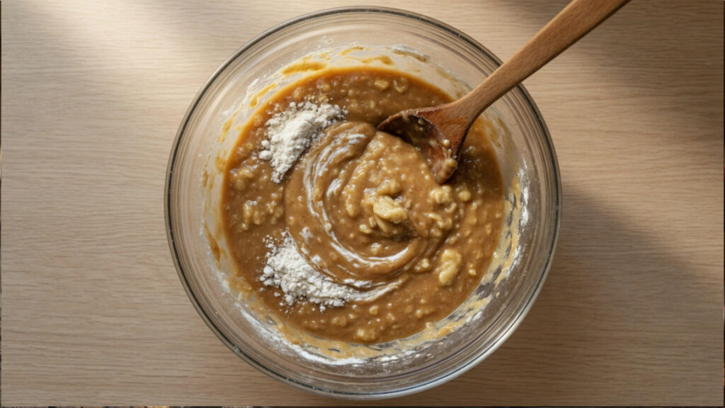 mixing brown butter banana bread